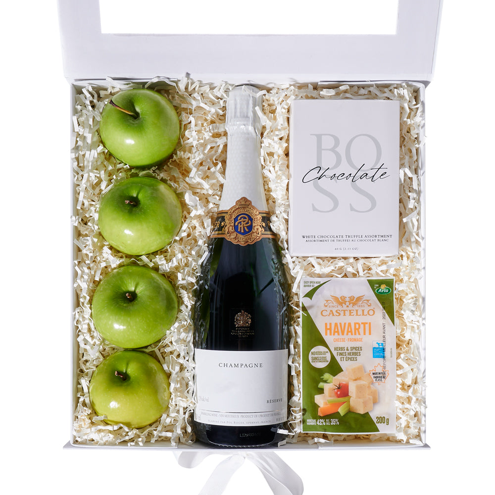 Fruit & Cheese Champagne Gift Set, gourmet gift, gourmet, champagne gift, champagne, sparkling wine gift, sparkling wine, fruit gift, fruit