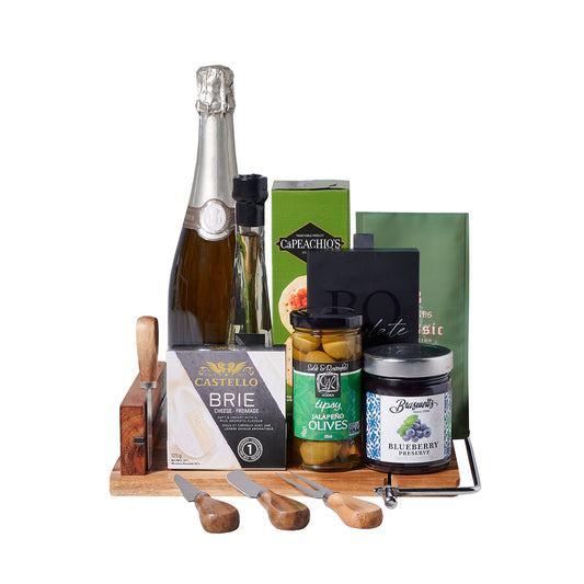 Delectable Gourmet Champagne Gift, gourmet gift, gourmet, champagne gift, champagne, sparkling wine gift, sparkling wine, cheeseboard gift, cheeseboard