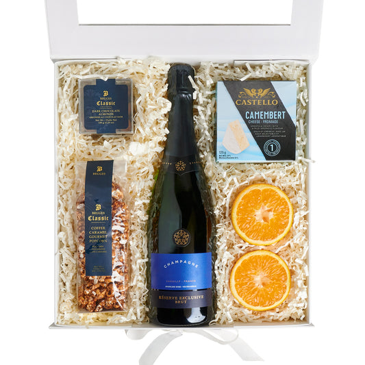 Fruit & Cheese Champagne Gift Box, sparkling wine gift, sparkling wine, champagne gift, champagne, gourmet gift, gourmet, fruit gift, fruit