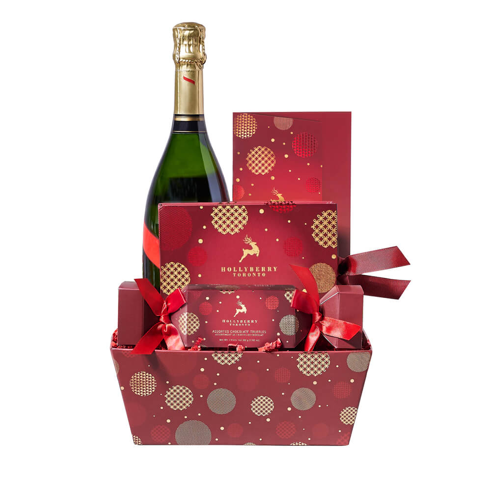 Christmas Champagne & Truffle Gift Set, champagne gift baskets, Christmas gift baskets, gourmet gift baskets, holiday gifts, holiday, christmas gift, christmas, champagne gift, champagne, chocolate gift, chocolate, sparkling wine gift, sparkling wine