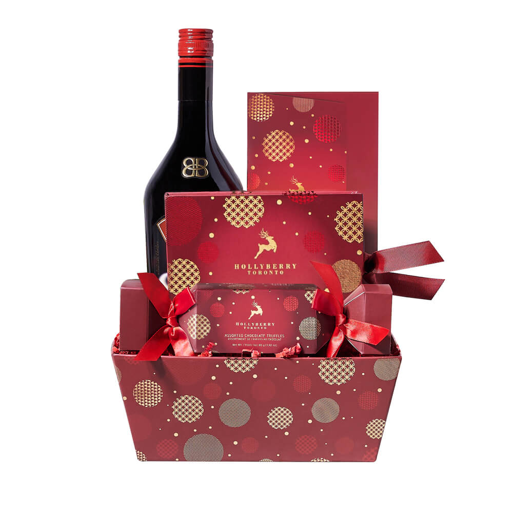 Christmas Liquor & Truffle Gift Set, liquor gift baskets, Christmas gift baskets, gourmet gift baskets, holiday gifts, holiday, christmas gift, christmas, liquor gift, liquor, chocolate gift, chocolate