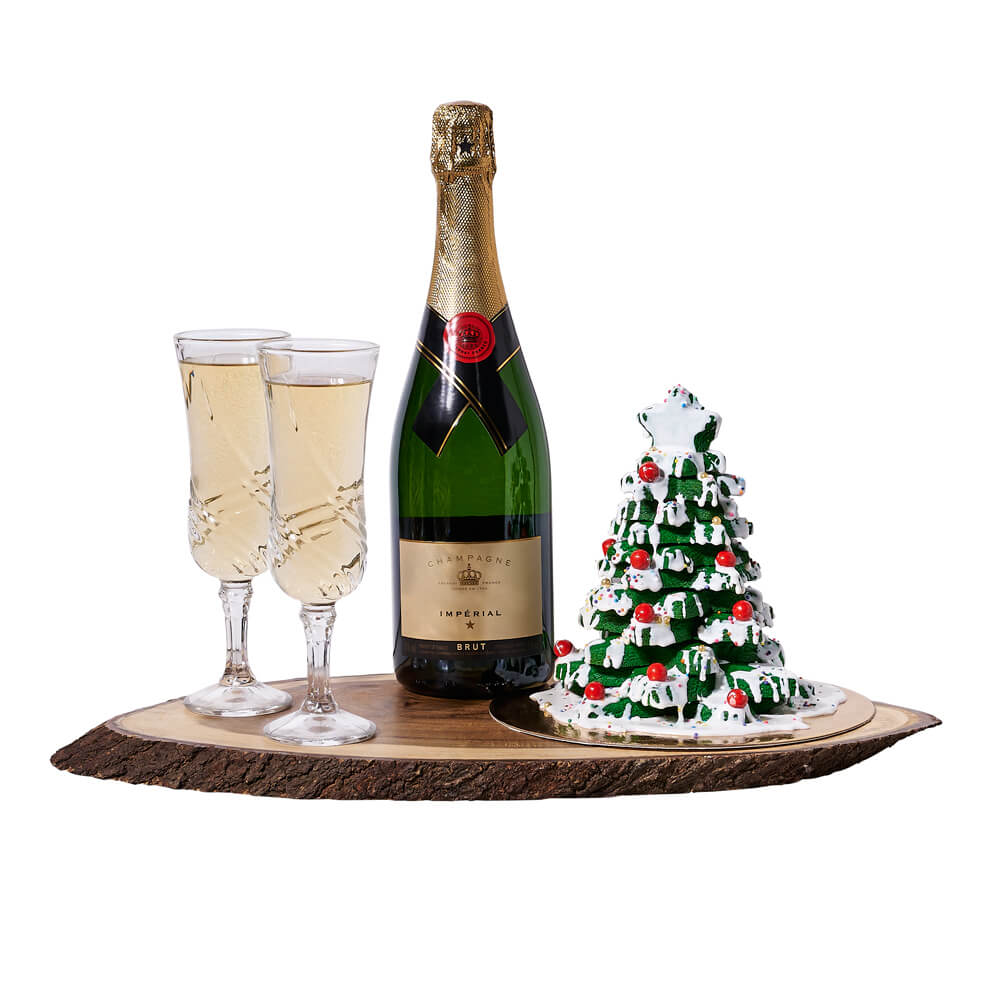 Christmas Tree Cookie &amp; Champagne Gift, christmas gift, christmas, holiday gift, holiday, champagne gift, champagne, sparkling wine gift, sparkling wine
