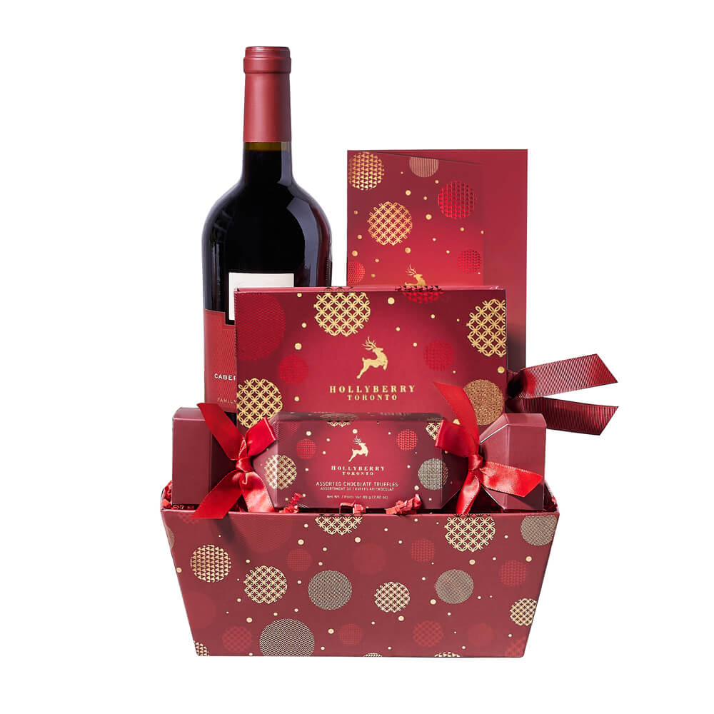 Christmas Wine &amp; Truffle Gift Set, wine gift baskets, Christmas gift baskets, gourmet gift baskets, holiday gifts, holiday, christmas gift, christmas, wine gift, wine, chocolate gift, chocolate