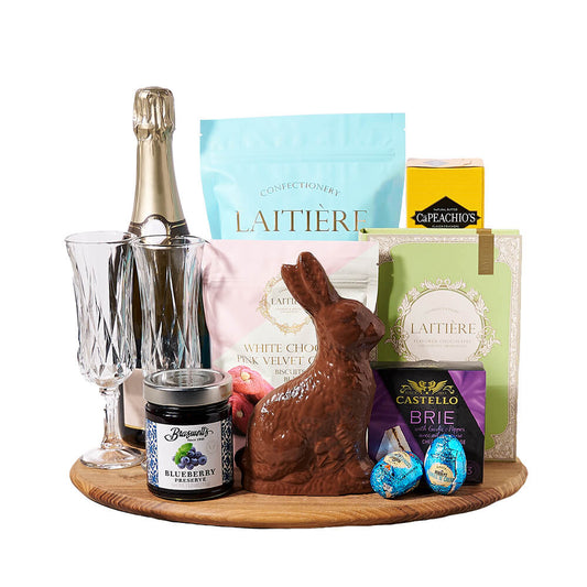 Gourmet Easter Gift Set with Champagne, easter gift, easter, champagne gift, champagne, sparkling wine gift, sparkling wine, chocolate gift, chocolate, cookie gift, cookie