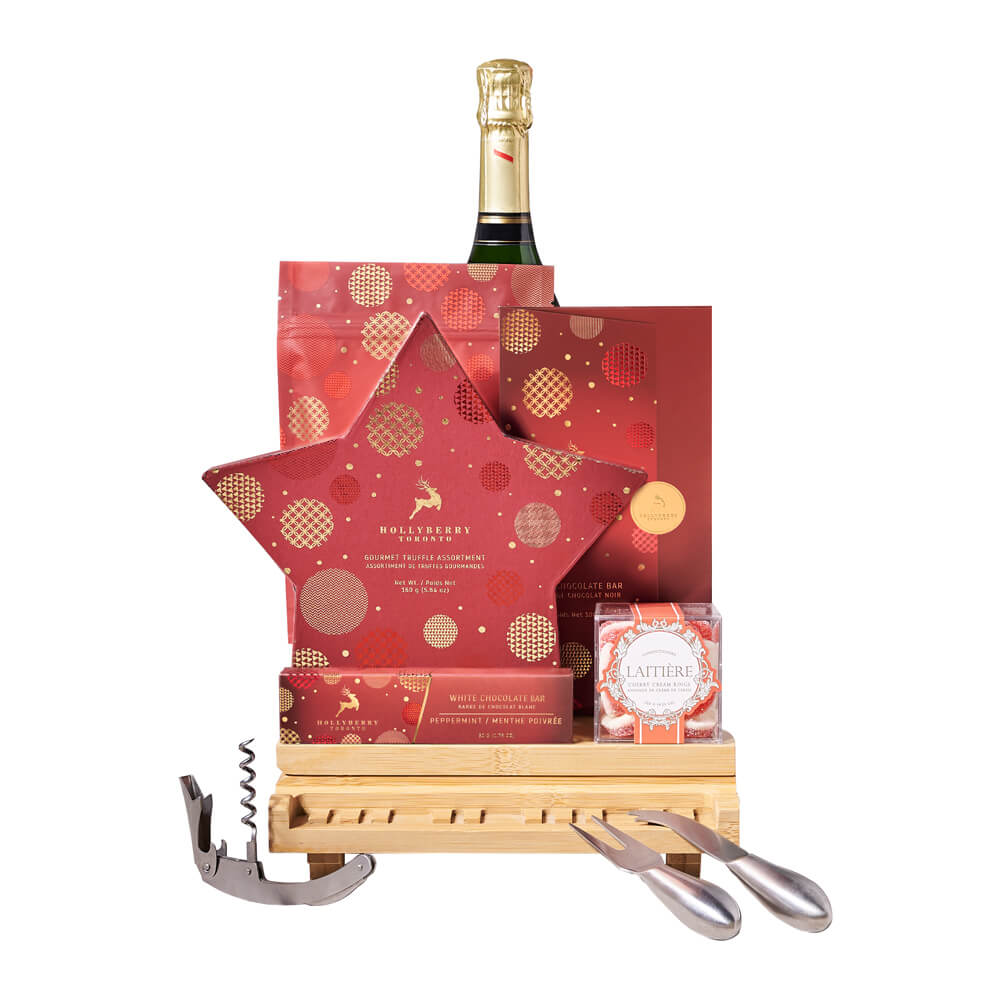 Holiday Hits Champagne &amp; Treat Gift, christmas gift, christmas, holiday gift, holiday, gourmet gift, gourmet, champagne gift, champagne, sparkling wine gift, sparkling wine