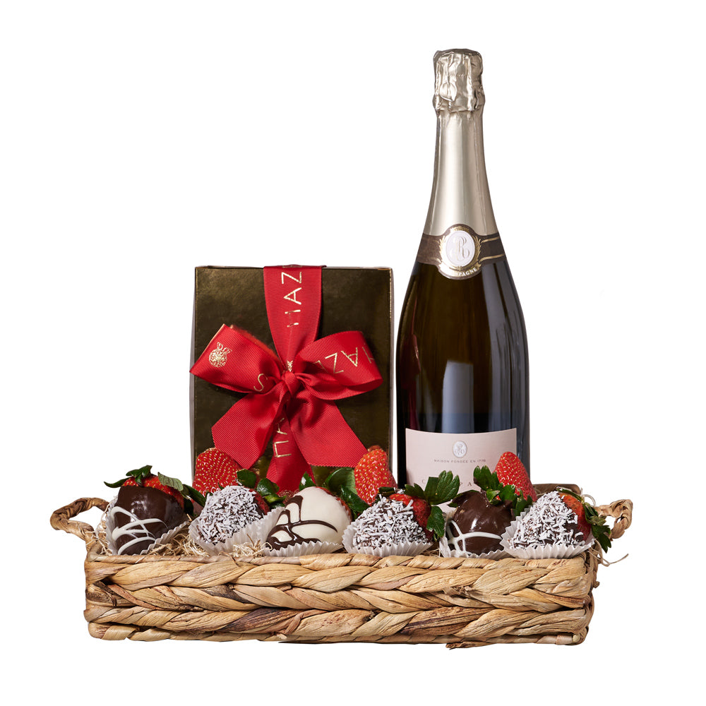 True Luxury Wine & Chocolate Dipped Strawberries Gift - Wine gift