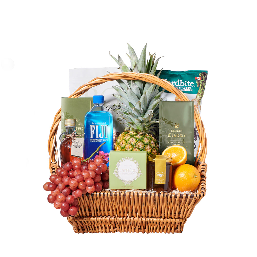 Some Light Snacking & Water Gift Basket, gourmet gift, gourmet, fruit gift, fruit