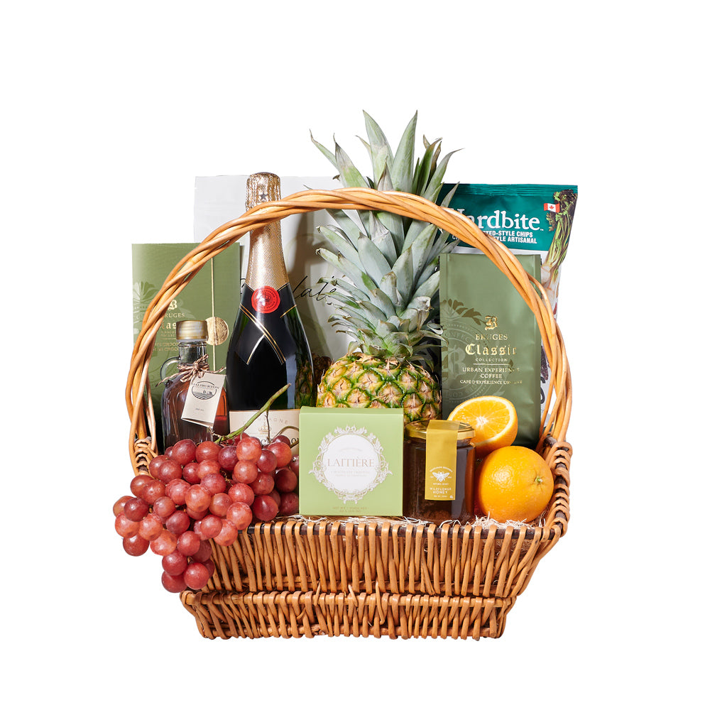 Some Light Snacking &amp; Champagne Gift Basket, gourmet gift, gourmet, sparkling wine gift, sparkling wine, champagne gift, champagne, fruit gift, fruit