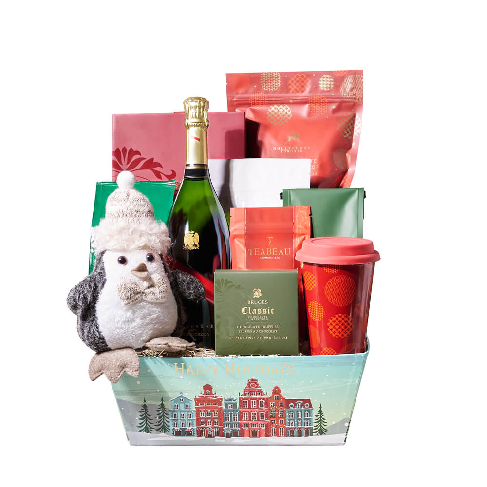 Noel Penguin &amp; Champagne Gift, christmas gift, christmas, holiday gift, holiday, gourmet gift, gourmet, champagne gift, champagne, sparkling wine gift, sparkling wine, coffee gift, coffee