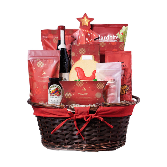 Gourmet Christmas Goodies Wine Gift Basket, Wine Gift Baskets, Gourmet Gift Baskets, Chocolate Gift Baskets, Xmas Gifts, Wine, Cookies, Pretzels, Chocolates, Jam, Popcorn, Chips, Christmas Gift Baskets, USA Delivery