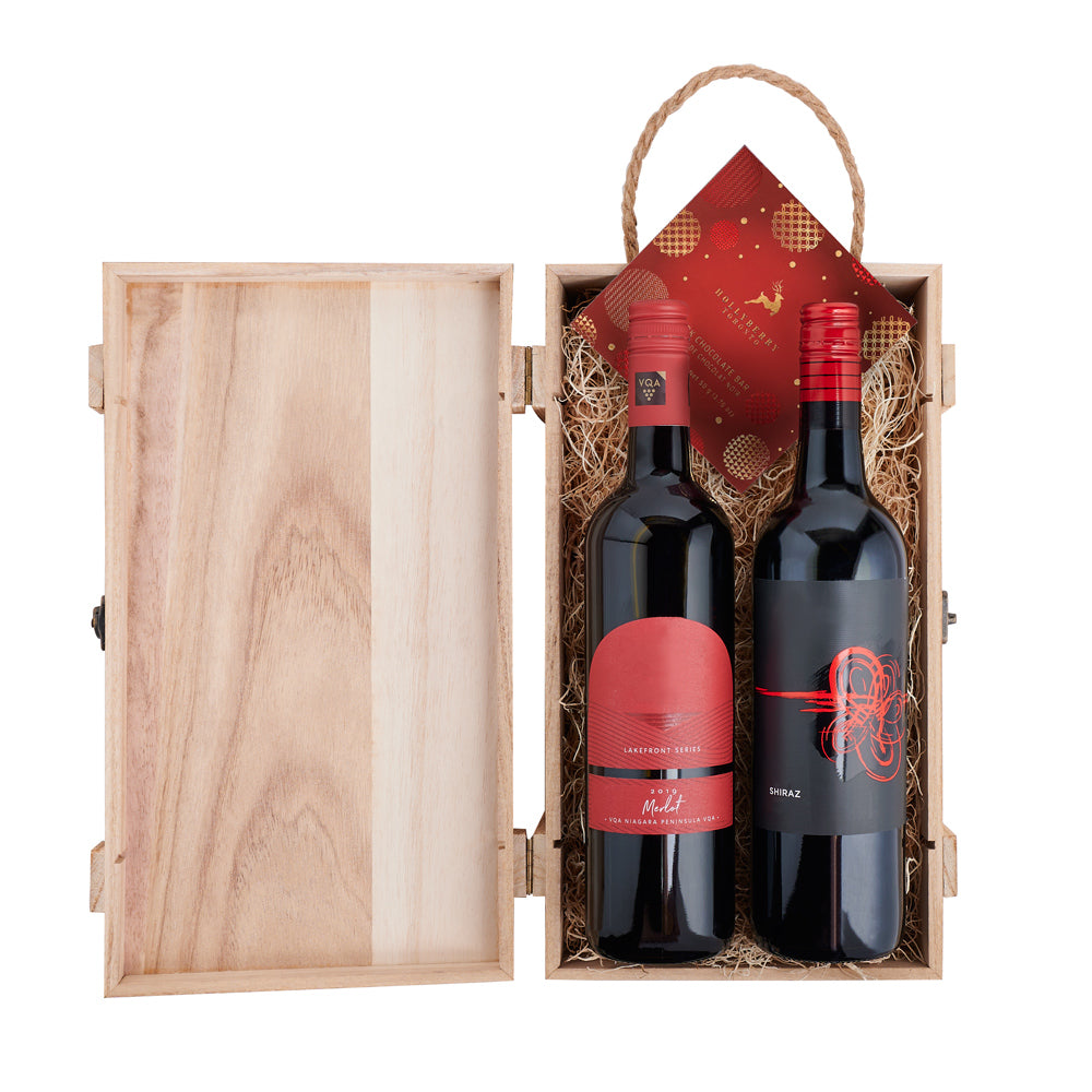 Holiday Duo Wine &amp; Chocolate Gift Box, wine gift, wine, chocolate gift, chocolate, gourmet gift, gourmet, christmas gift, christmas, holiday gift, holiday