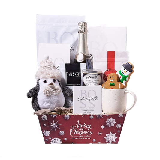 Holiday Champagne & Cocoa Gift Set, gourmet gift, gourmet, sparkling wine gift, sparkling wine, champagne gift, champagne, holiday gift, holiday, christmas gift, christmas