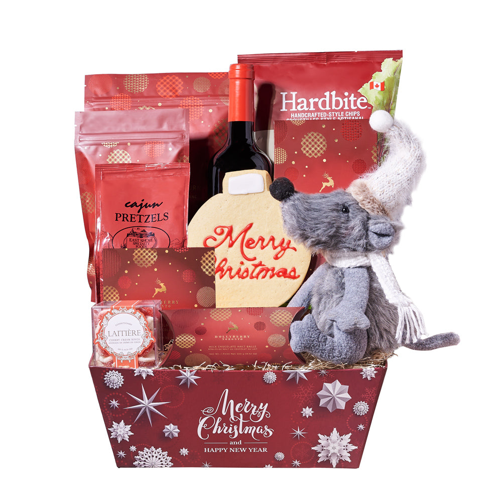 Christmas Mouse Wine Gift Basket, wine gift basket, wine, wine gift, gourmet gift basket, gourmet, christmas gift basket, christmas gift, christmas, holiday gift basket, holiday, holiday gift, candy gift, candy